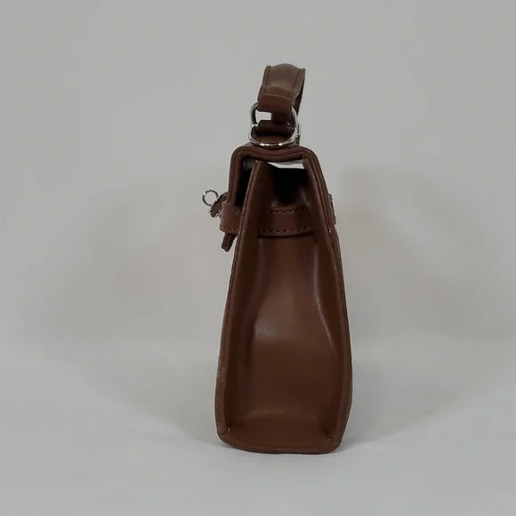 NEW BROWN CROC EMBOSSED FAUX LEATHER SMALL SATCHEL CROSSBODY BAG - Picture 8 of 13